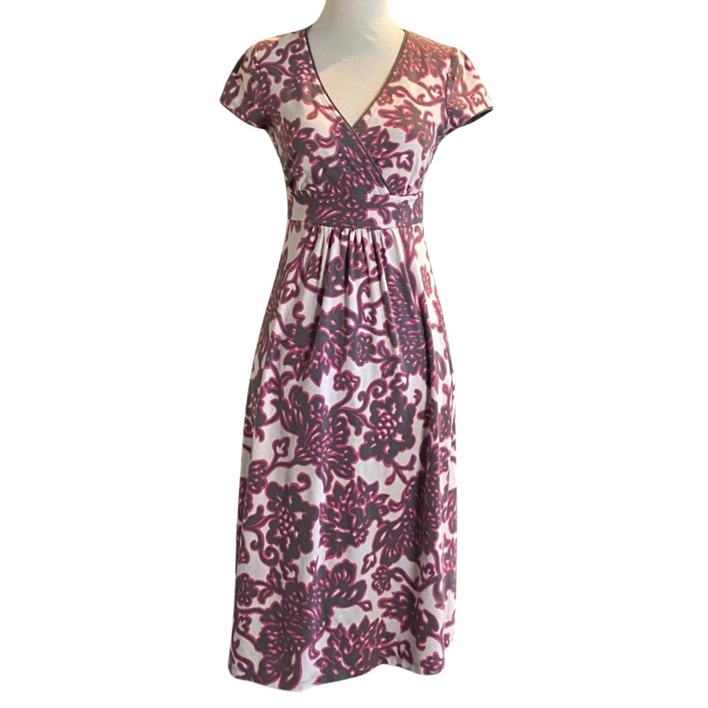 Boden Short Sleeve Surplice Faux Wrap Bodice Paisley Print Knit Dress Size 2